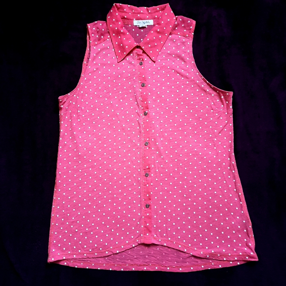 Aéropostale M Pink Polkadot Buttoned Sleeveless Blouse